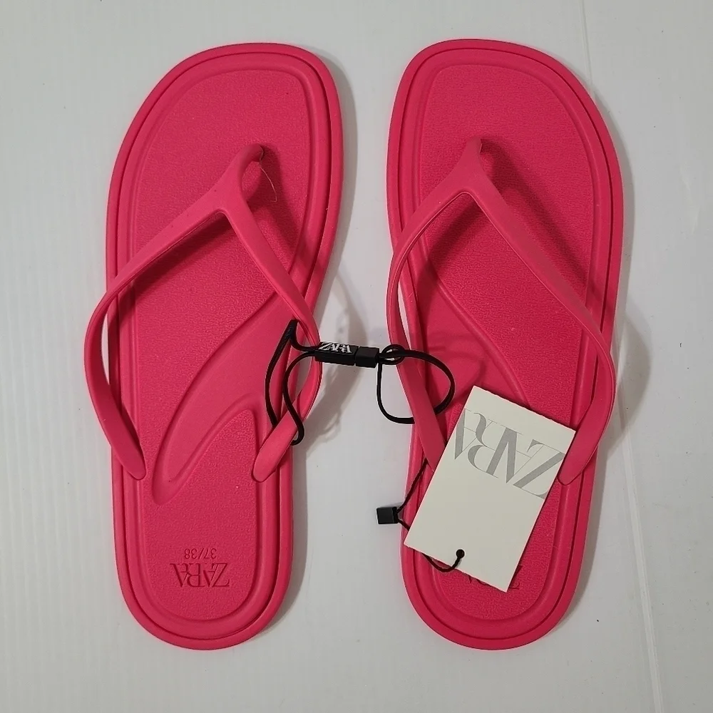 ZARA FLAT RUBBERISED SANDALS Pink SIZE 6.5 | 3670/110 S1